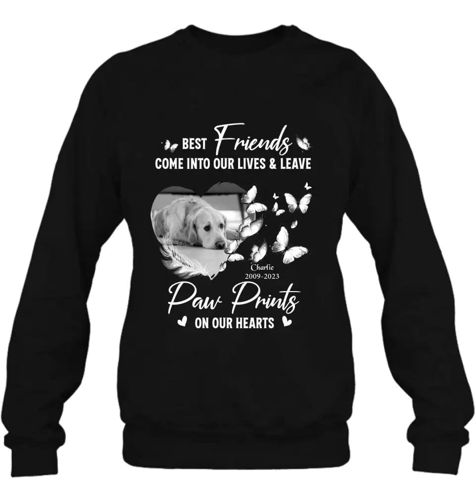 Personalized Memorial Photo Shirt/Hoodie - Memorial Gift Idea for Dog Lover - Best Friends Come Into Our Lives & Leave Paw Prints On Our Hearts