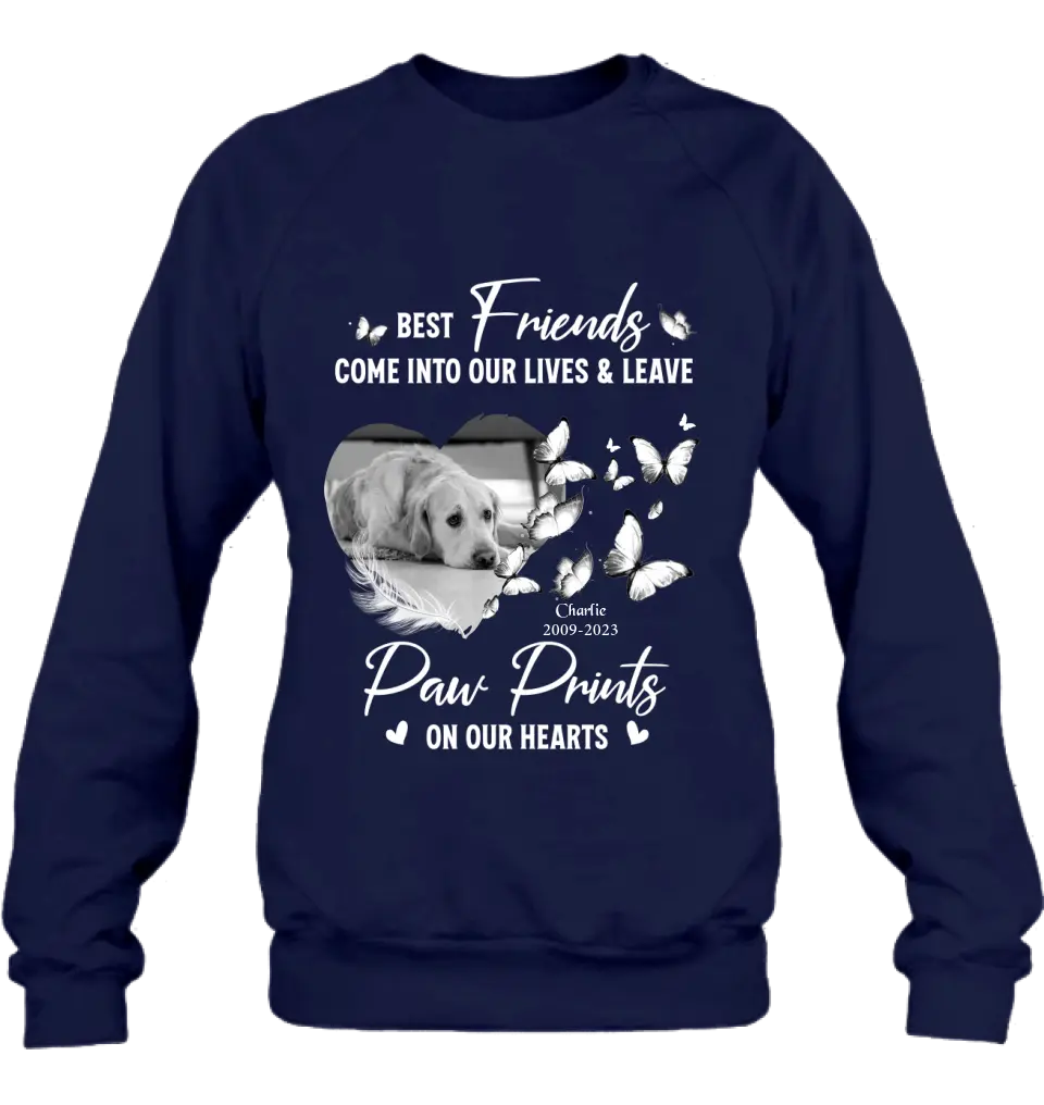 Personalized Memorial Photo Shirt/Hoodie - Memorial Gift Idea for Dog Lover - Best Friends Come Into Our Lives & Leave Paw Prints On Our Hearts