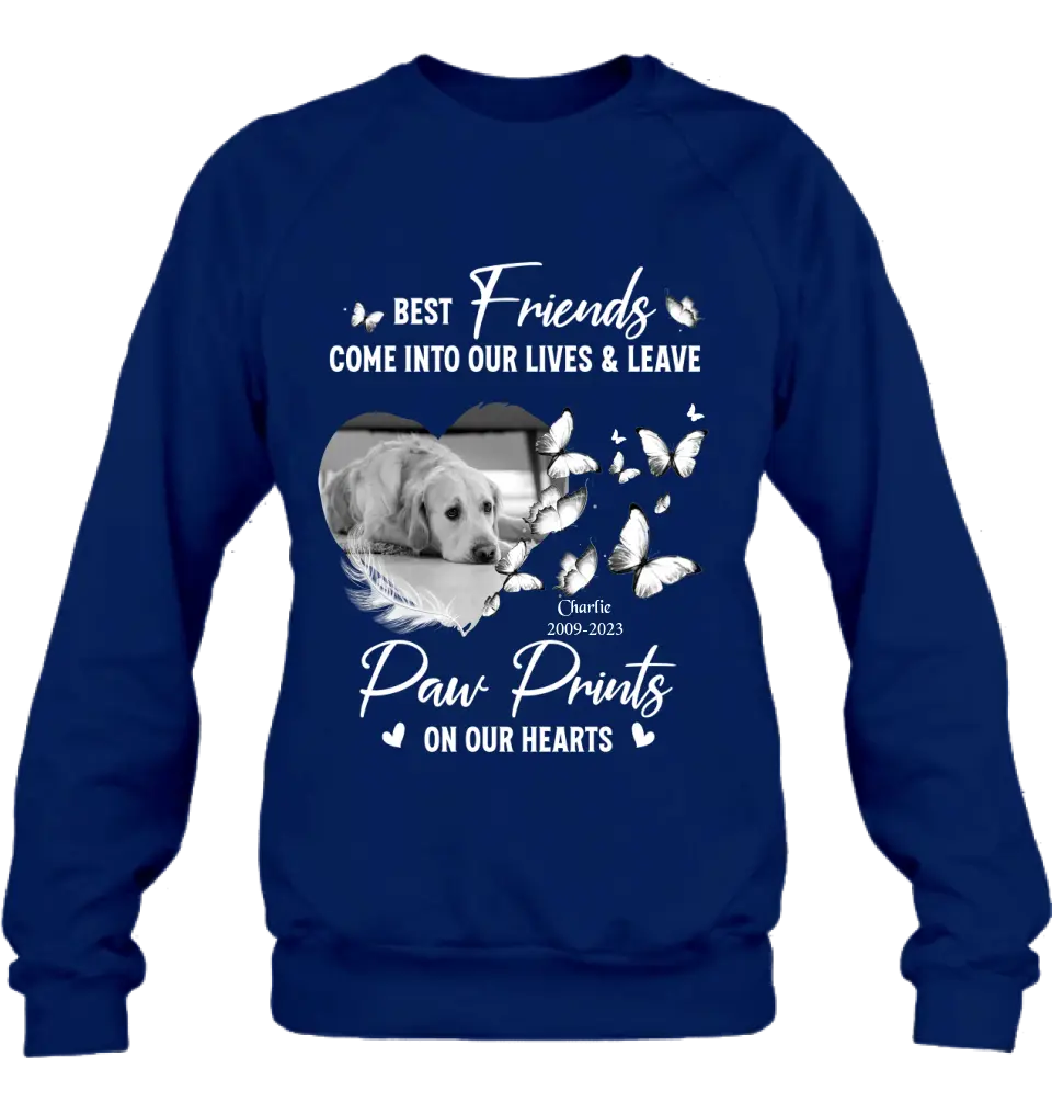 Personalized Memorial Photo Shirt/Hoodie - Memorial Gift Idea for Dog Lover - Best Friends Come Into Our Lives & Leave Paw Prints On Our Hearts