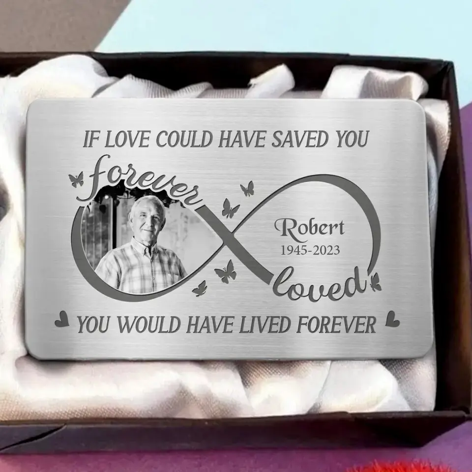 Personalized Memorial Aluminum Wallet Card - Upload Photo - Memorial Gift Idea For Loss Dad/Mom - If Love Could Have Saved You You Would Have Lived Forever