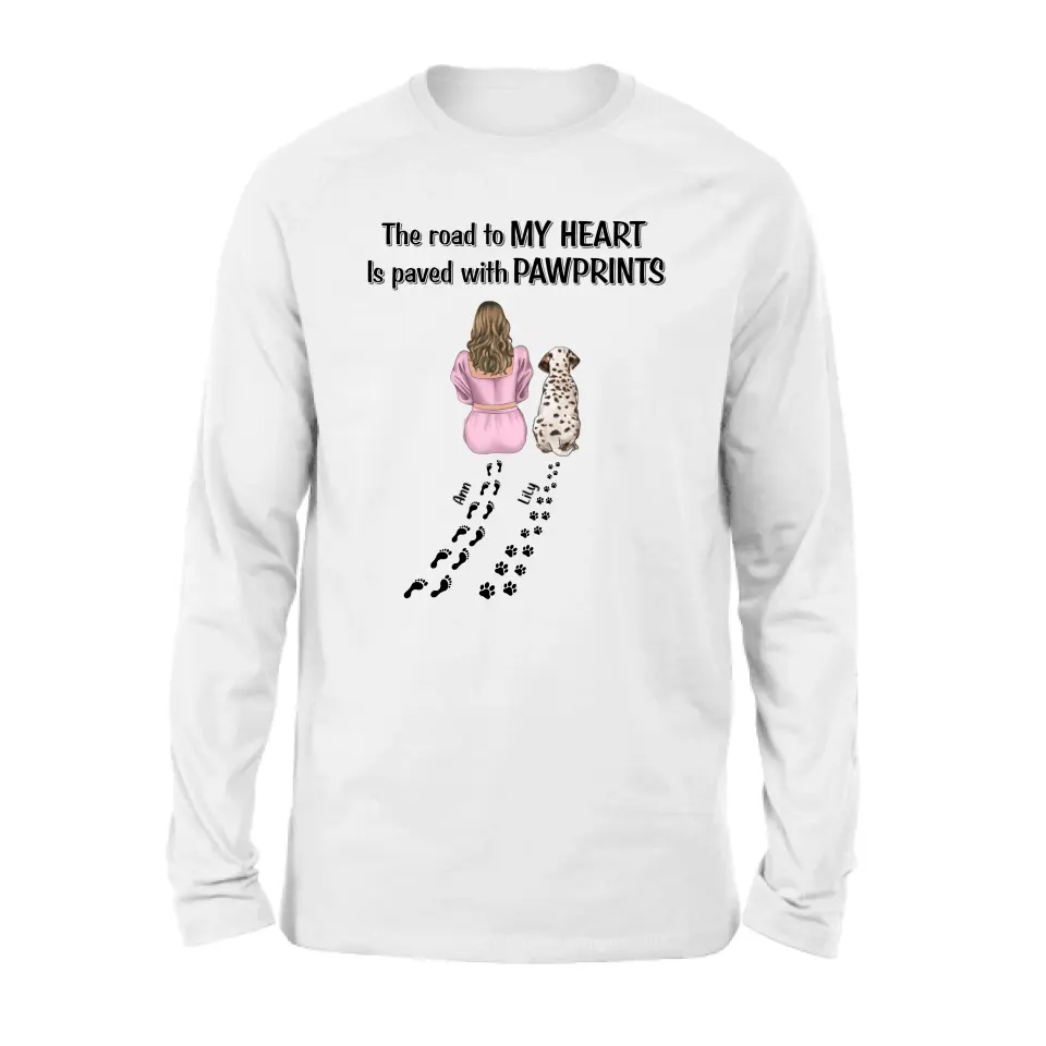 Personalized Pet Mom Shirt/Hoodie - Gift Idea For Dog/Cat Lover - Up to 3 Pets - The Road To My Heart Is Paved With Pawprints