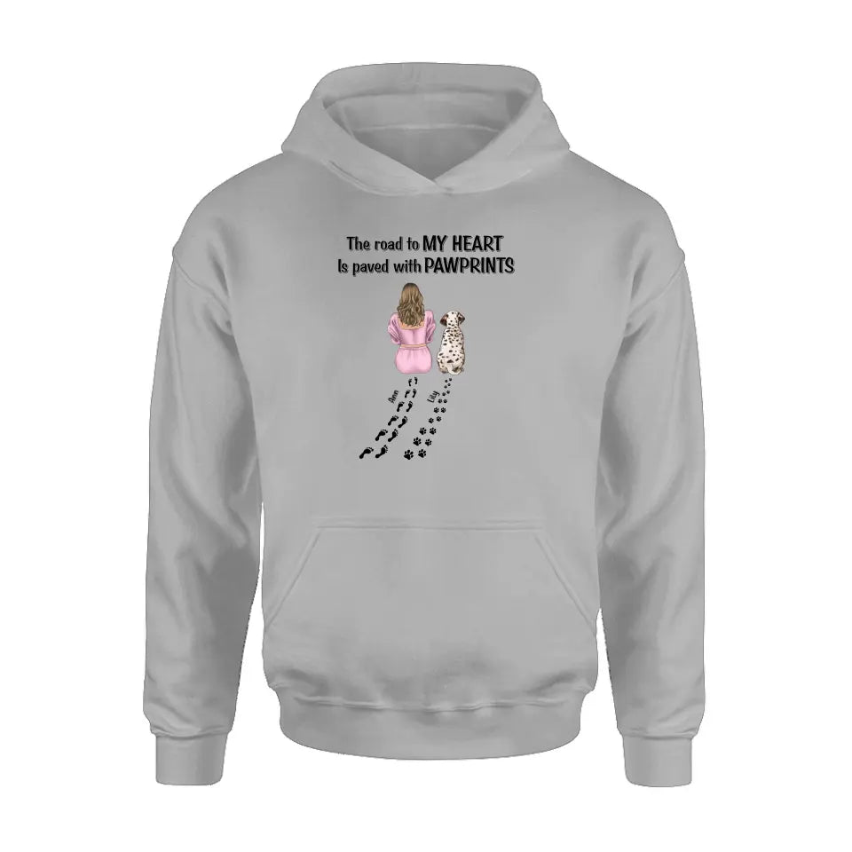 Personalized Pet Mom Shirt/Hoodie - Gift Idea For Dog/Cat Lover - Up to 3 Pets - The Road To My Heart Is Paved With Pawprints
