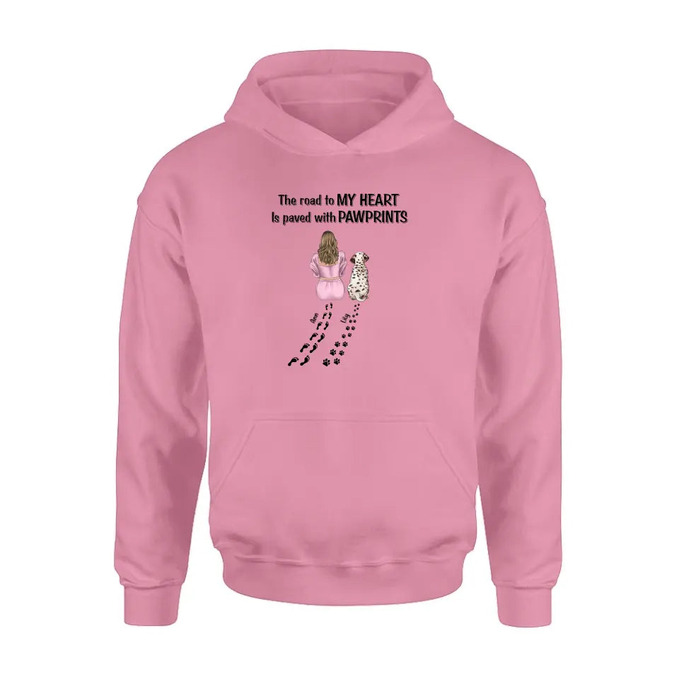 Personalized Pet Mom Shirt/Hoodie - Gift Idea For Dog/Cat Lover - Up to 3 Pets - The Road To My Heart Is Paved With Pawprints