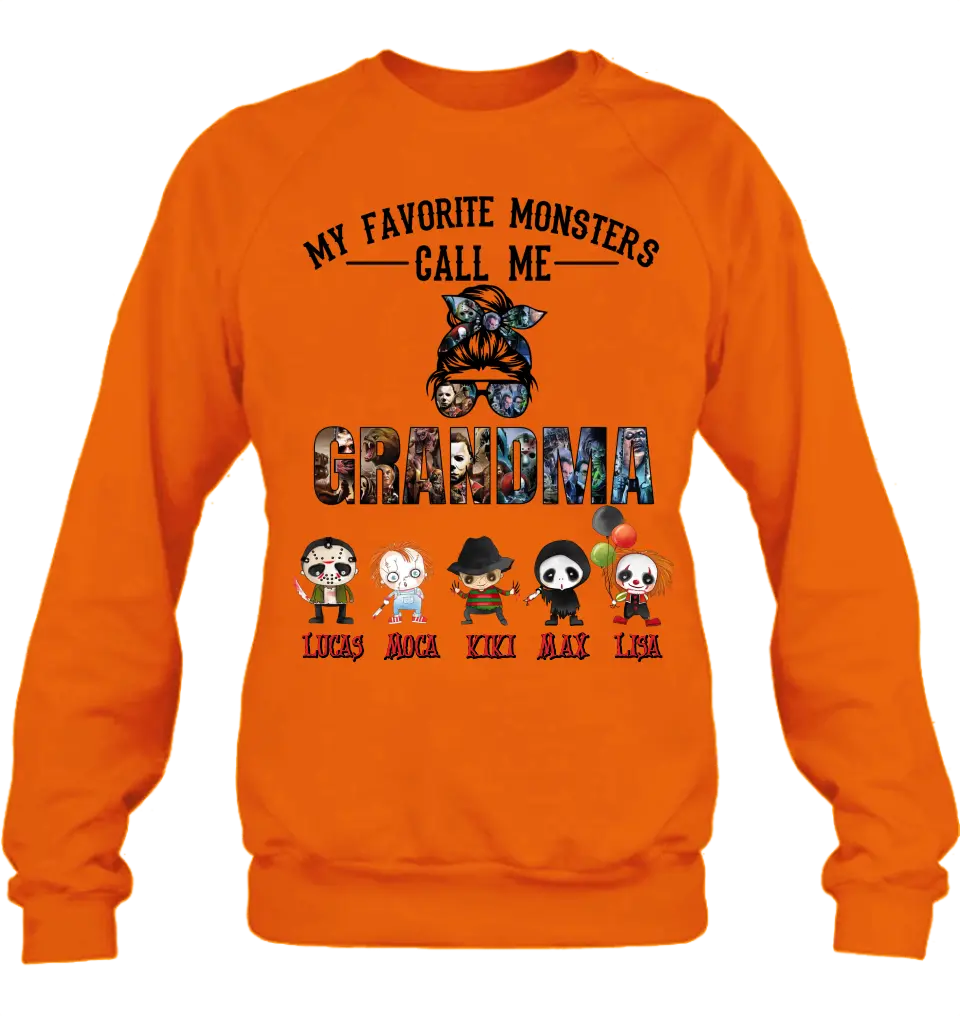 Personalized Halloween Shirt/Hoodie - Halloween Gift Idea for Halloween - Up to 5 Characters -  My Favorite Monsters Call Me Grandma
