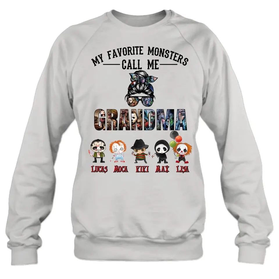 Personalized Halloween Shirt/Hoodie - Halloween Gift Idea for Halloween - Up to 5 Characters -  My Favorite Monsters Call Me Grandma