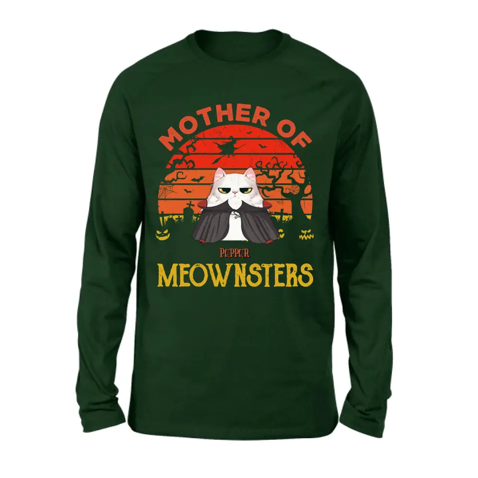 Personalized Halloween Cat T-shirt/Sweatshirt/Long Sleeve/Hoodie - Up to 4 Cats - Halloween Gift For Cat Lover - Mother Of Meownsters