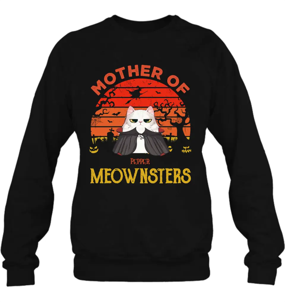 Personalized Halloween Cat T-shirt/Sweatshirt/Long Sleeve/Hoodie - Up to 4 Cats - Halloween Gift For Cat Lover - Mother Of Meownsters