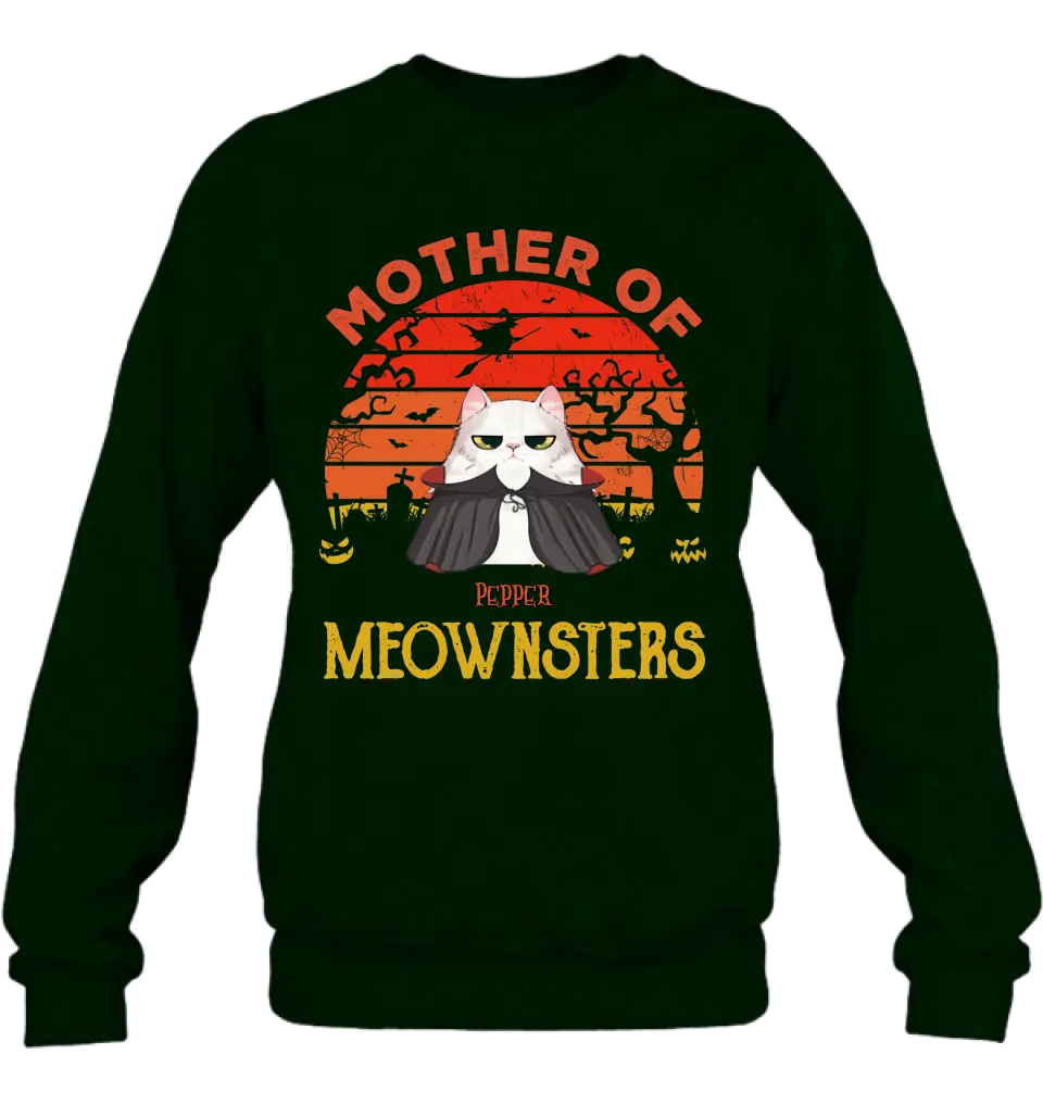 Personalized Halloween Cat T-shirt/Sweatshirt/Long Sleeve/Hoodie - Up to 4 Cats - Halloween Gift For Cat Lover - Mother Of Meownsters