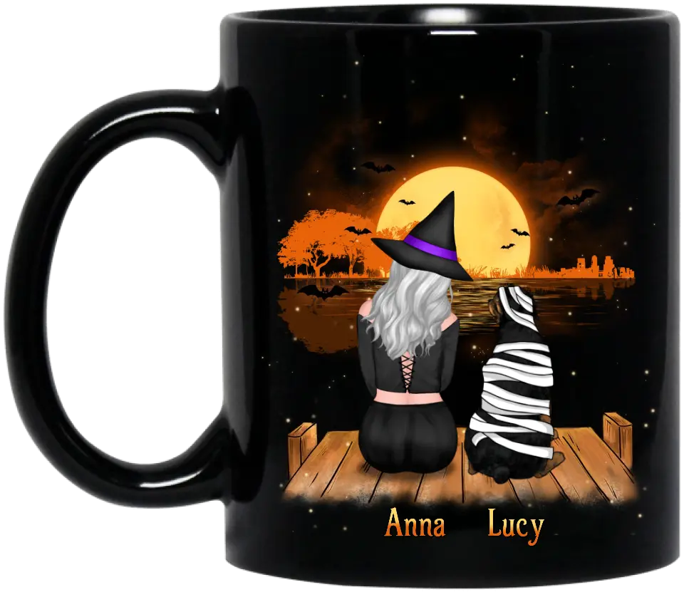 Personalized Dog Mom Coffee Mug - Up to 4 Dogs - Halloween Gift Idea for Dog Lovers - Happy Halloween