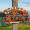 Personalized Camping Wooden Sign - Gift Idea For Couple/Family/Camping Lovers - Couple/Parents With Up to 3 Kids And 2 Pets - Welcome To Camp Chaos