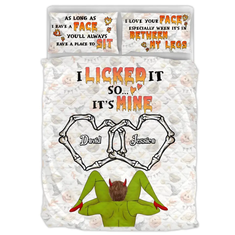 Personalized Couple Quilt Bed Sets - Gift Idea For Him/Her/Halloween - I Licked It So It's Mine