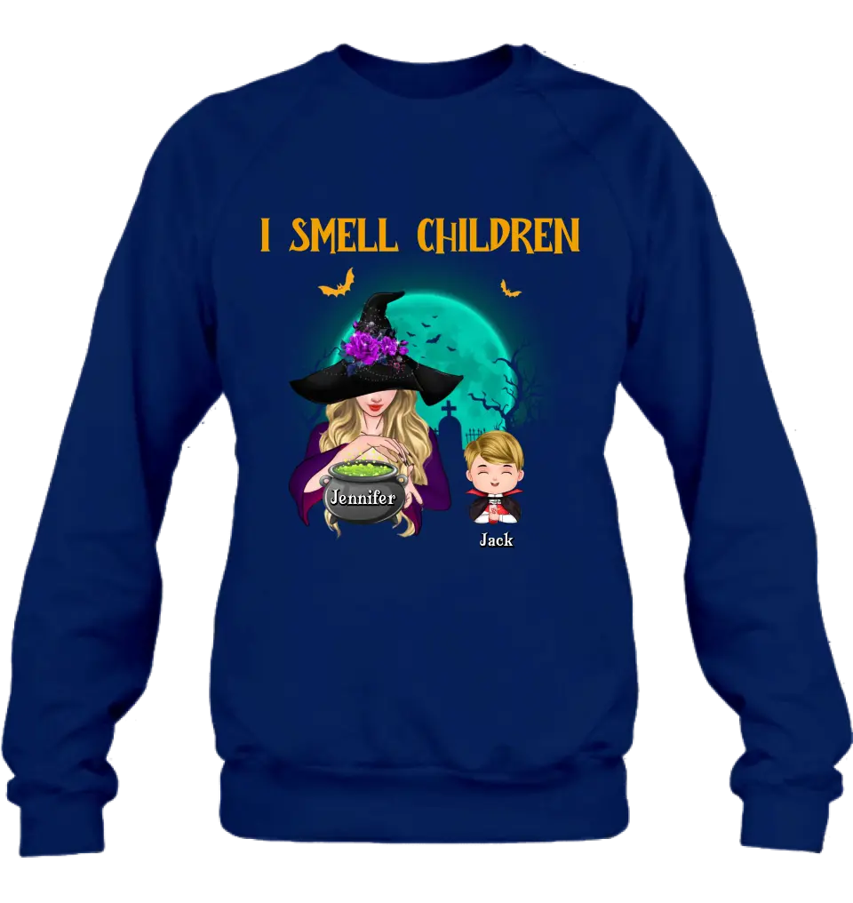 Personalized Witch Shirt/Hoodie - Halloween Gift Idea For Grandma/Mother - Woman With Up to 6 Kids - I Smell Children