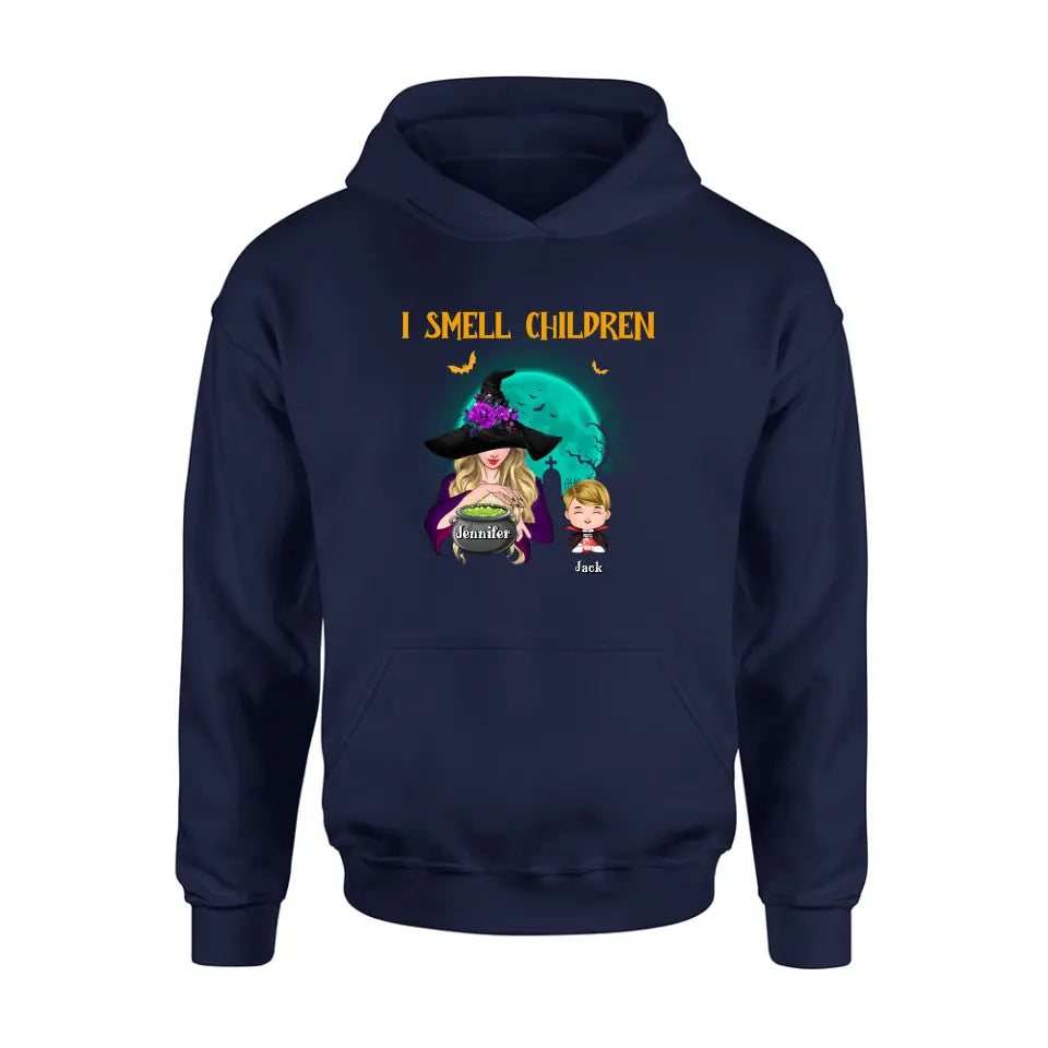 Personalized Witch Shirt/Hoodie - Halloween Gift Idea For Grandma/Mother - Woman With Up to 6 Kids - I Smell Children