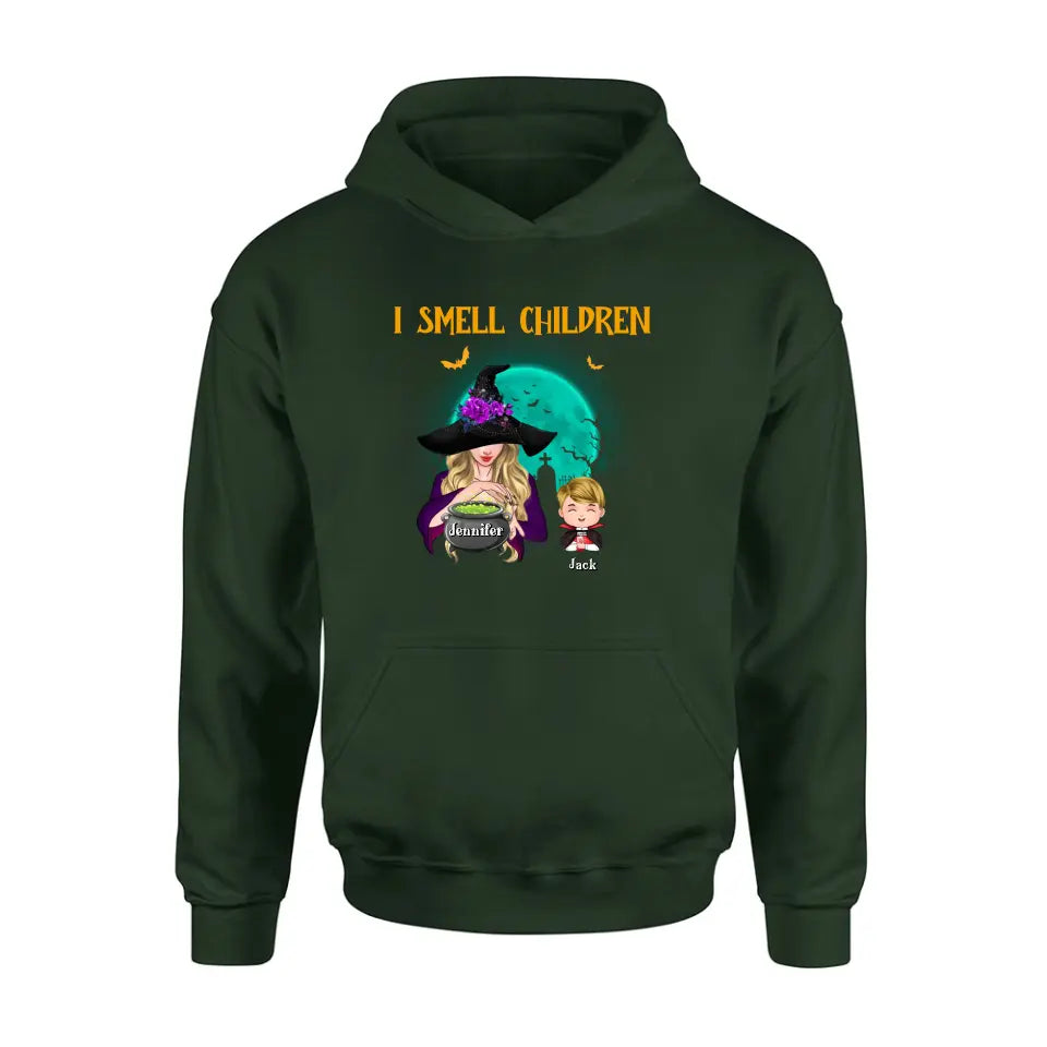 Personalized Witch Shirt/Hoodie - Halloween Gift Idea For Grandma/Mother - Woman With Up to 6 Kids - I Smell Children