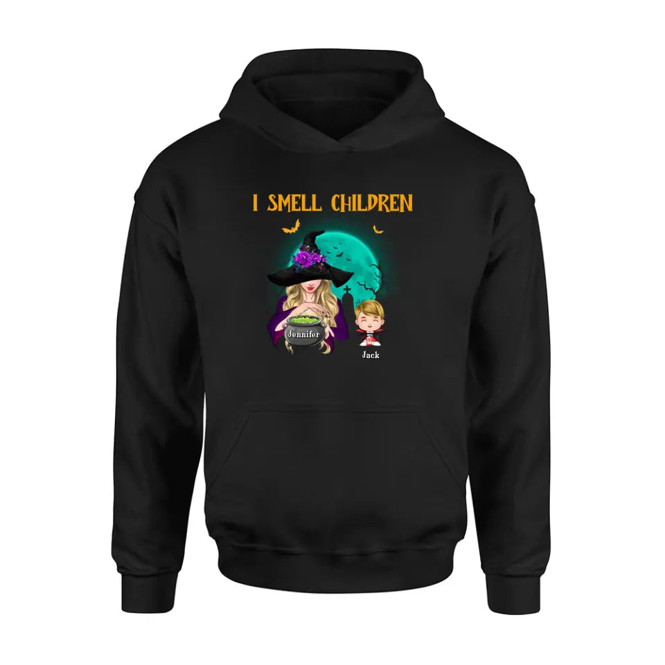 Personalized Witch Shirt/Hoodie - Halloween Gift Idea For Grandma/Mother - Woman With Up to 6 Kids - I Smell Children