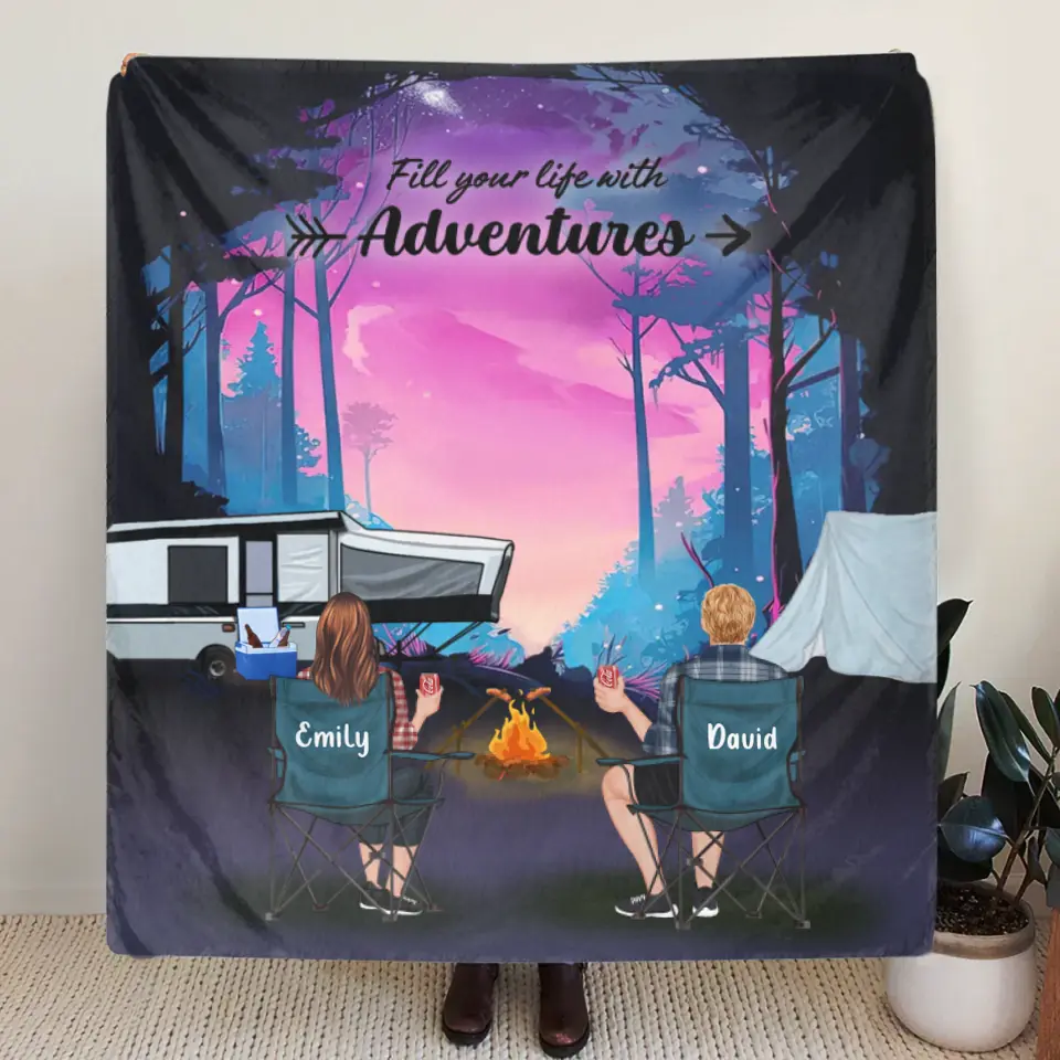 Personalized Camping Quilt/Fleece Throw Blanket - Full Option - Best Gift For Camping Lovers - Fill Your Life With Adventures