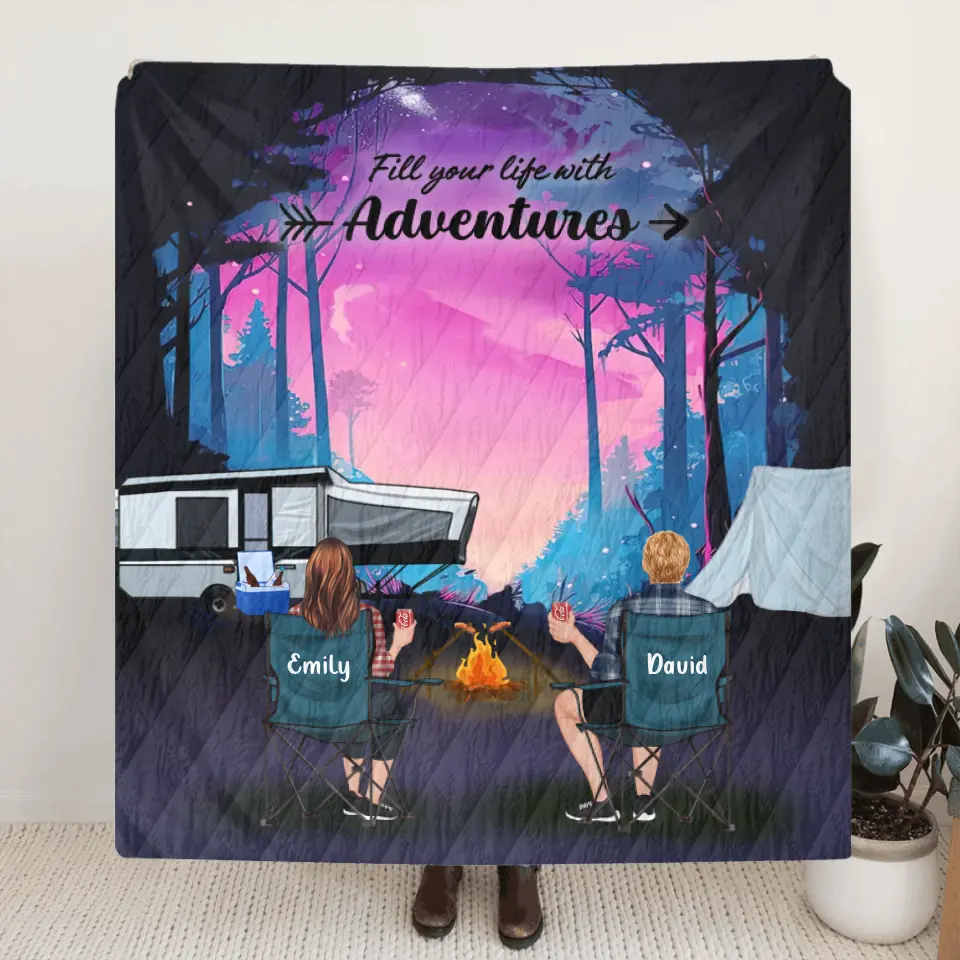 Personalized Camping Quilt/Fleece Throw Blanket - Full Option - Best Gift For Camping Lovers - Fill Your Life With Adventures
