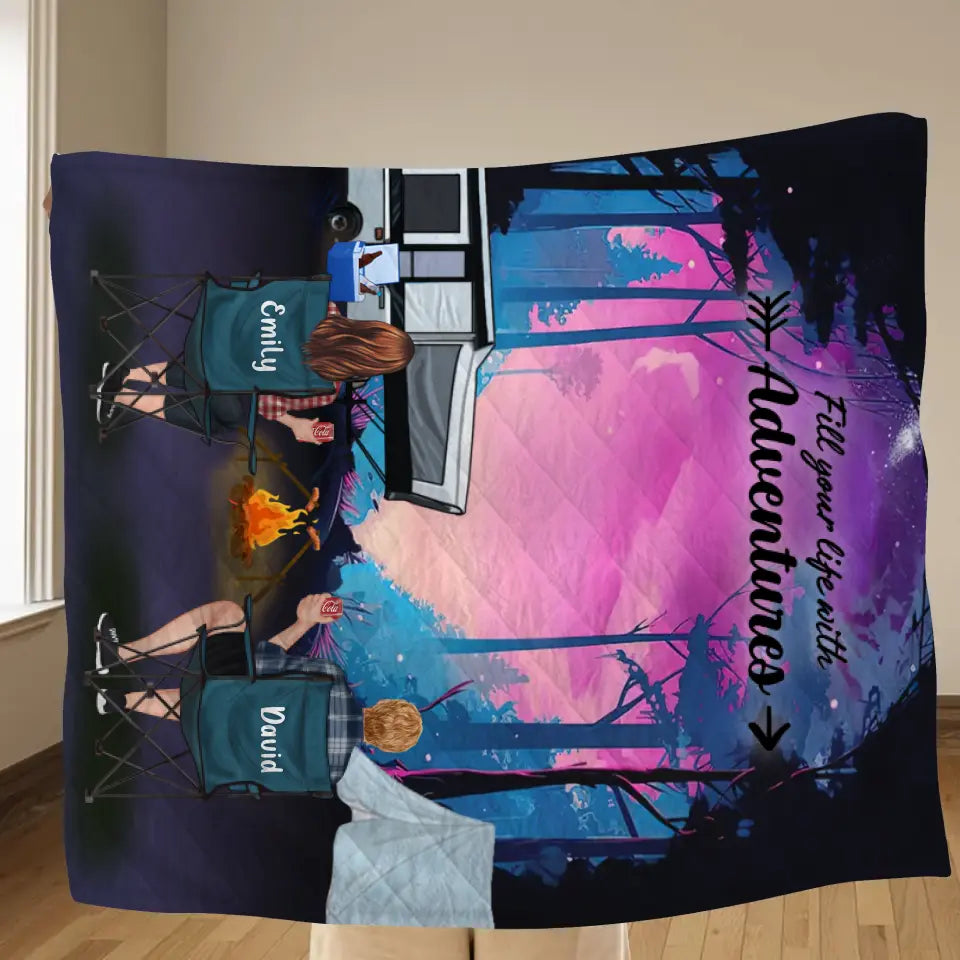 Personalized Camping Quilt/Fleece Throw Blanket - Full Option - Best Gift For Camping Lovers - Fill Your Life With Adventures