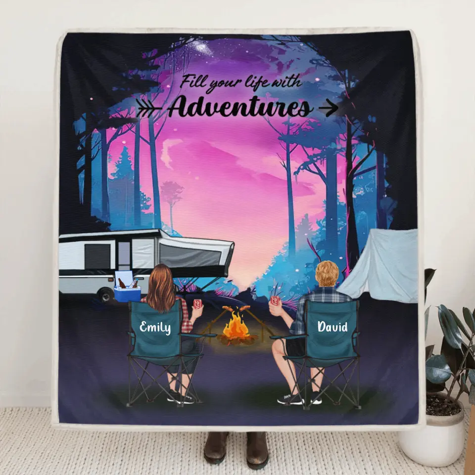 Personalized Camping Quilt/Fleece Throw Blanket - Full Option - Best Gift For Camping Lovers - Fill Your Life With Adventures