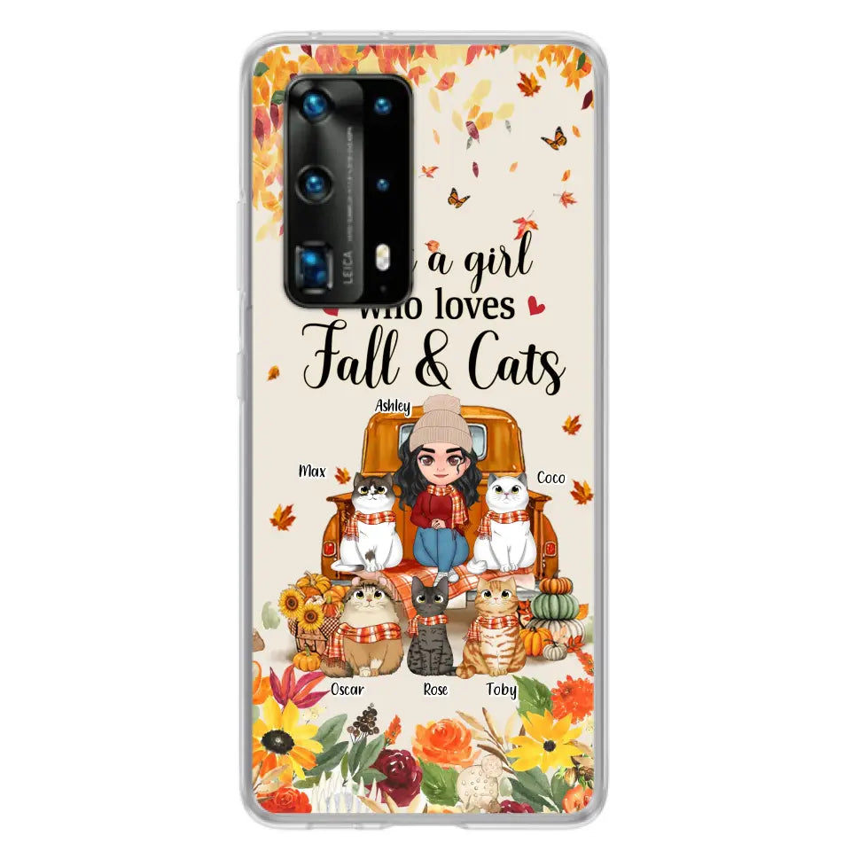 Personalized Cat Mom Autumn Phone Case - Gift Idea For Cat Lovers - Up to 5 Cats - Case For Xiaomi/Oppo/Huawei - Just A Girl Who Loves Fall & Cats