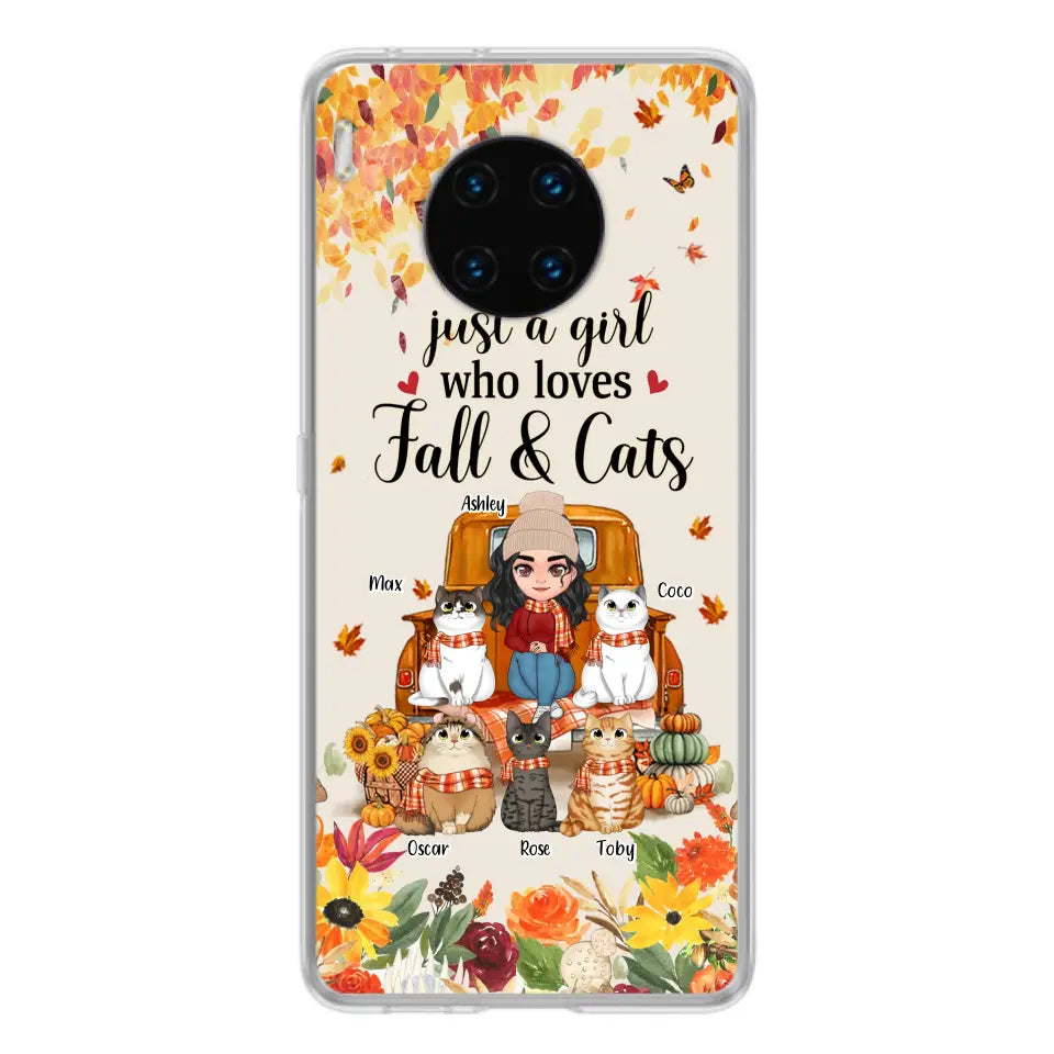 Personalized Cat Mom Autumn Phone Case - Gift Idea For Cat Lovers - Up to 5 Cats - Case For Xiaomi/Oppo/Huawei - Just A Girl Who Loves Fall & Cats