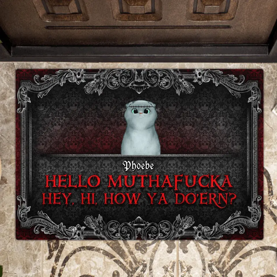 Personalized Pet Doormat - Up to 5 Dogs/Cats - Halloween Gift Idea for Dog/Cat Lovers - Hello Muthafucka