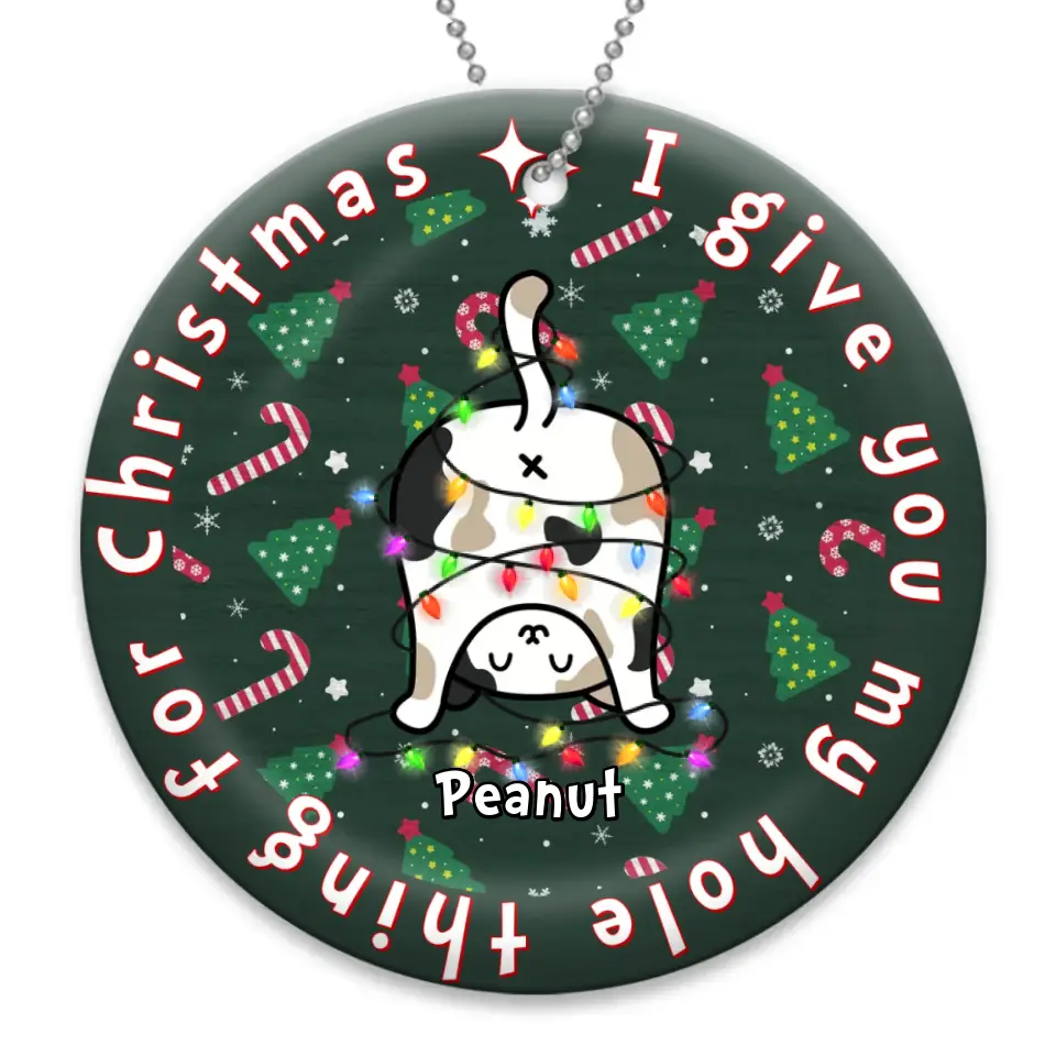 Personalized Christmas Cat Circle Wooden Ornament - Gift Idea for Cat Lover/Xmas - I Give You My Hole Thing For Christmas