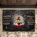 Personalized Halloween Cat Witch Doormat - Up to 4 Cats - Halloween Gift For Cat Lovers/Wiccan Decor/Pagan Decor - Salem Sanctuary For Wayward Cats