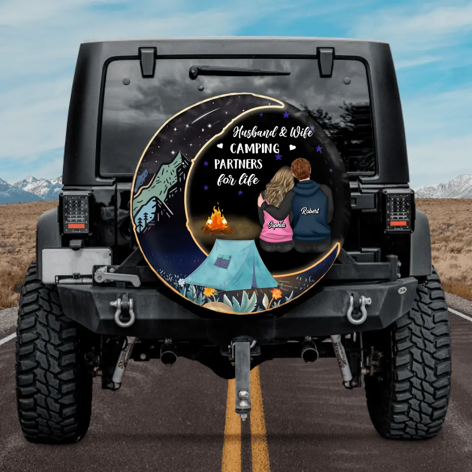 Personalized Camping Couple Spare Tire Cover - Gift Idea for Camping Lovers/Couple - Husband & Wife Camping Partners For Life