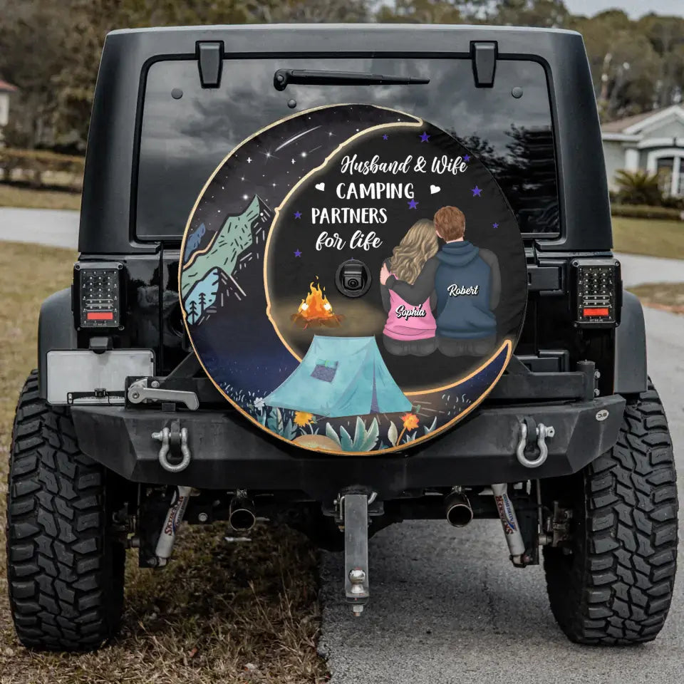 Personalized Camping Couple Spare Tire Cover - Gift Idea for Camping Lovers/Couple - Husband & Wife Camping Partners For Life