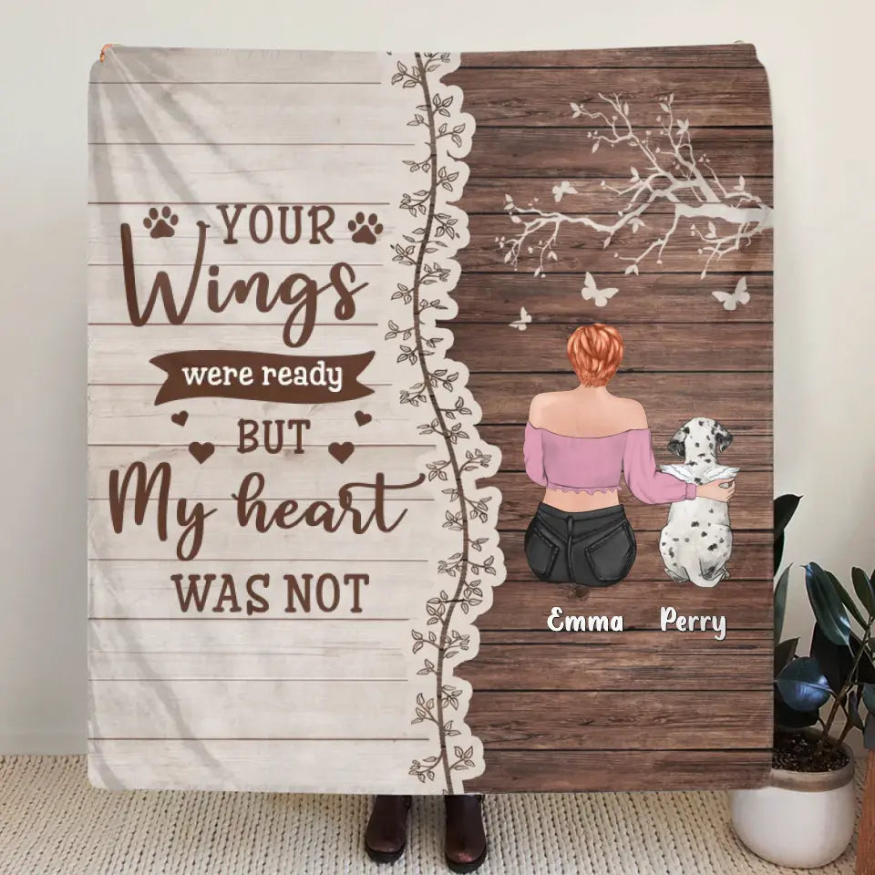 Personalized Memorial Pet Quilt/Fleece Throw Blanket - Up to 3 Dogs/Cats - Memorial Gift Idea for Dog/Cat Owners - Your Wings Were Ready But My Heart Was Not