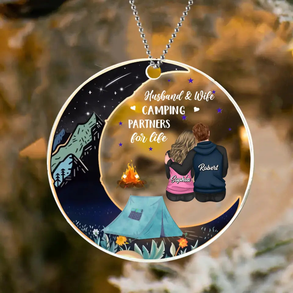 Personalized Camping Couple Acrylic Ornament - Gift Idea for Camping Lovers/Couple - Husband & Wife Camping Partners For Life