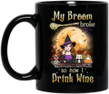 Personalized Witch Pet Mom Coffee Mug - Up to 3 Pets - Halloween Gift For Cat/Dog Mom - My Broom Broke So Now I Drink Wine