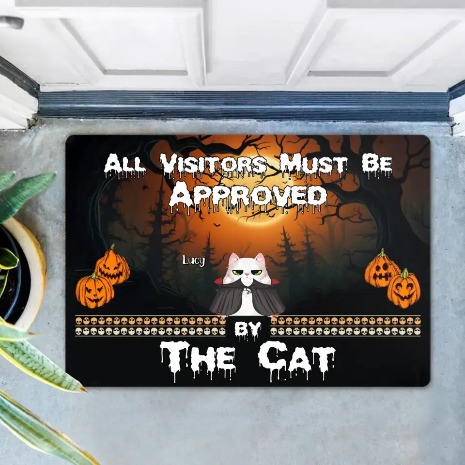 Personalized Halloween Cat Doormat - Up to 6 Cats - Halloween Gift Idea For Cat Lovers - All Visitors Must Be Approved By The Cat