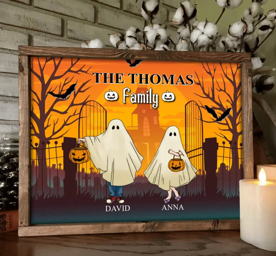 Personalized Halloween Ghost Family Unframed Horizontal Poster - Halloween Gift For Couple/Family - Up to 5 People With 4 Pets - The Thomas Family