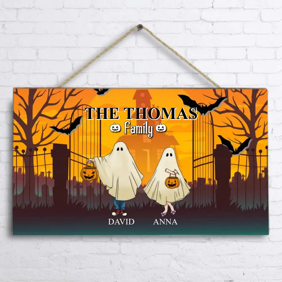 Personalized Halloween Ghost Family Doorsign - Halloween Gift For Couple/Family - Up to 5 People With 4 Pets - The Thomas Family