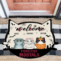 Personalized Cat Doormat - Gift Idea For Halloween/ Cat Lovers with up to 3 Cats - Welcome Foolish Mortals