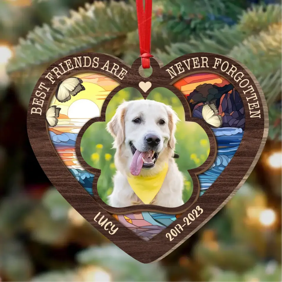 Personalized Memorial Dog Wooden Ornament - Upload Photo - Memorial Gift Idea For Dog Owner - Best Friends Are Never Forgotten