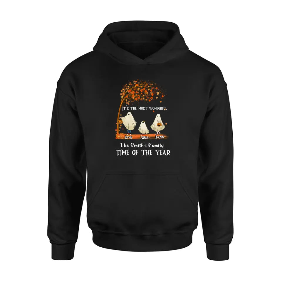 Personalized Halloween Ghost Family Shirt/Hoodie - Halloween Gift For Couple/Family - Up to 6 People With 3 Pets - It's The Most Wonderful Time Of The Year