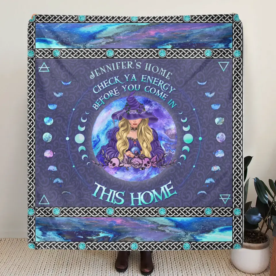 Personalized Witch Fleece Throw Blanket/Quilt - Halloween Gift Idea For Witch Lovers - Check Ya Energy Before You Come In This Home