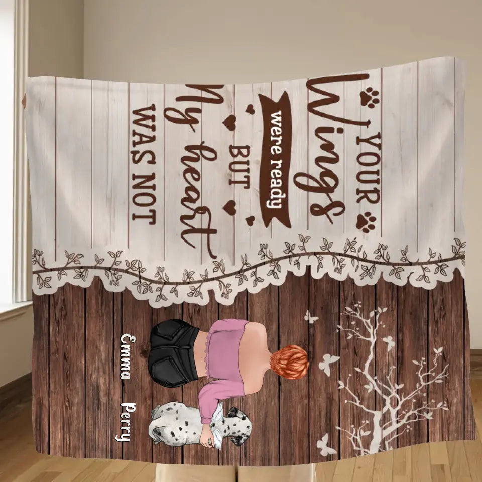 Personalized Memorial Pet Pillow Cover/Quilt/Fleece Throw Blanket - Up to 3 Dogs/Cats - Memorial Gift Idea for Dog/Cat Owners - Your Wings Were Ready But My Heart Was Not