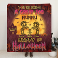 Personalized 1st Halloween Fleece Throw Blanket/Quilt - Gift Idea For Halloween/Family - You're Doing A Great Job Mummy Happy 1st Halloween