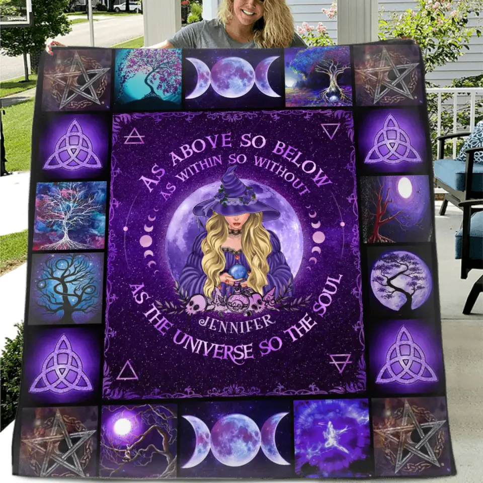 Personalized Witch Fleece Throw Blanket/Quilt - Halloween Gift Idea For Witch Lovers - As Above So Below As Within So Without