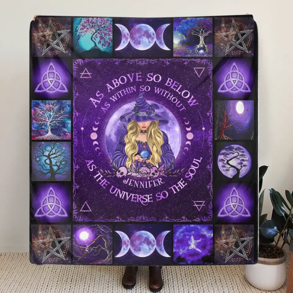 Personalized Witch Fleece Throw Blanket/Quilt - Halloween Gift Idea For Witch Lovers - As Above So Below As Within So Without