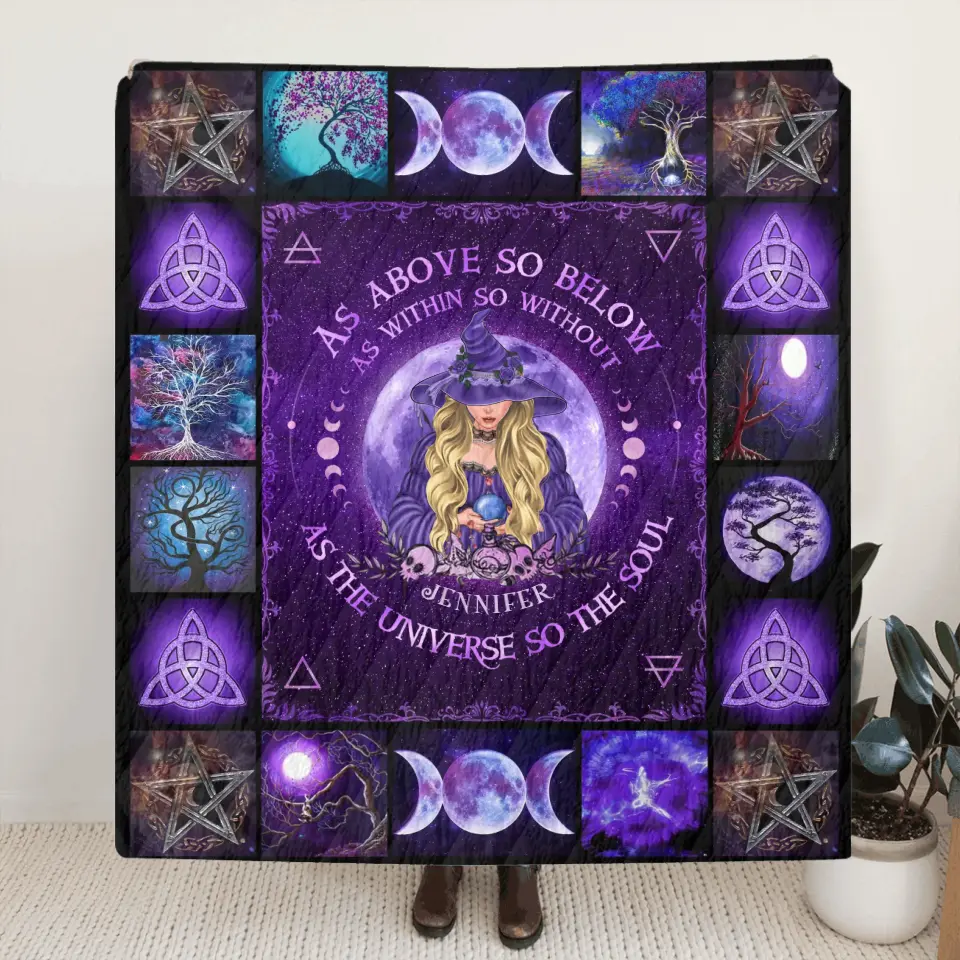 Personalized Witch Fleece Throw Blanket/Quilt - Halloween Gift Idea For Witch Lovers - As Above So Below As Within So Without