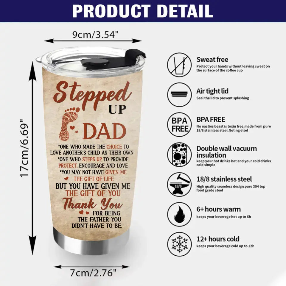 Personalized Stepped Up Dad Tumbler - Father's Day Gift Idea For Step Dad - Happy Father's Day From The Kid You Inherited