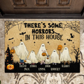 Personalized Halloween Ghost Family Doormat - Halloween Gift For Couple/Family - Up to 5 People With 4 Pets - There's Some Horrors In This House