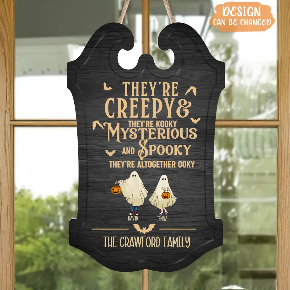Personalized Creepy And Kooky Family Wooden Sign - Halloween Gift For Couple/Family - Up to 5 People With 4 Pets - They're Creepy & They're Kooky Mysterious And Spooky