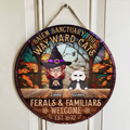 Personalized Witch Wooden Sign - Single/Couple with Up to 6 Cats/Dogs - Gift Idea For Halloween/Wicca Decor/Pagan Decor - Salem Sanctuary For Wayward Cats