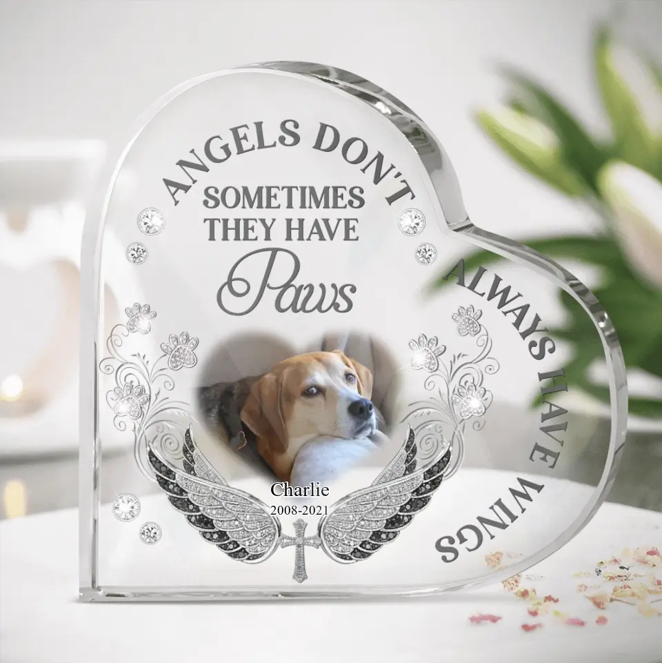 Personalized Memorial Pet Acrylic Plaque - Upload Dog/Cat Photo - Memorial Gift Idea For Pet Owners - Angels Don't Always Have Wings Sometimes They Have Paws